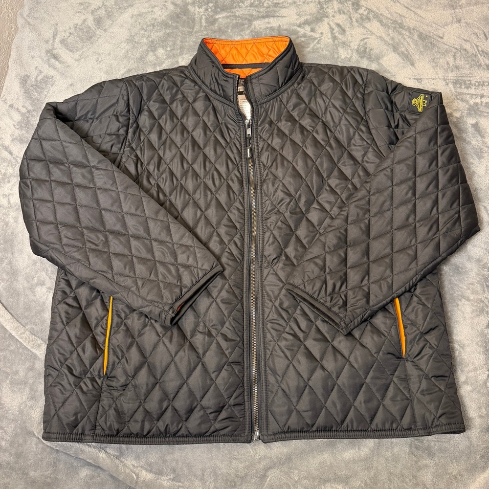 RefrigiWear Mens 3XL Black Diamond Quilted Full Zip Jacket 8705R Orange Lining